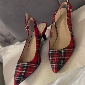Elegant Red Plaid Slingback Heels